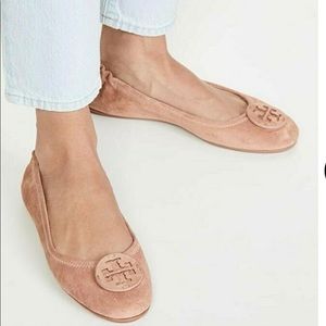 Tory Burch
Pink T Minnie Travel Suede Logo Ballet Flats